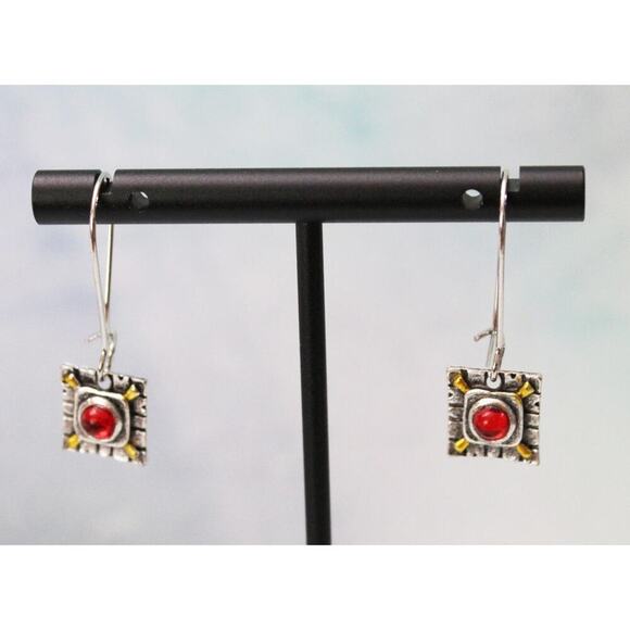 Sterling Silver 925 Earrings with Red Cabochon E148 - Picture 1 of 3